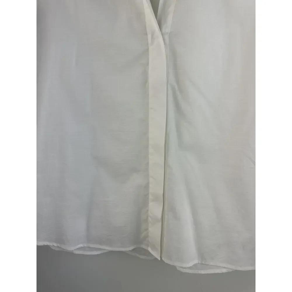 Vince Women's Braid Trim Band Collar Blouse White Button up Top Deep V-Neck XL - Picture 8 of 16